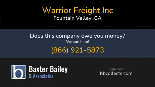Updated Profile & Contacts for Warrior Freight, Inc.. DOT: 2245787  MC: 698679.   Located in Fountain Valley, CA 92708 US. 