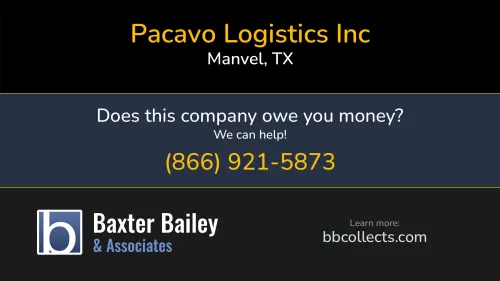 Pacavo Logistics Inc pacavologistics.com 2615 Redbud Trail Ln Manvel, TX DOT:3975281 MC:1486744